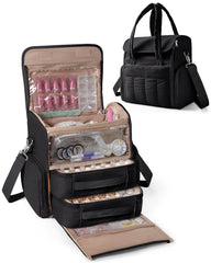Marscamd nail polish organizer bag front view with premium fabric and quilted design.