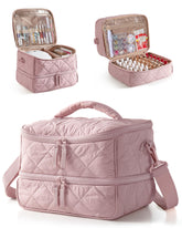Marscamd Quilted Nail Polish Organizer bag closeup shows water-resistant Taslan fabric for everyday travel.