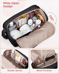 Marscamd bag front view shows organized compartments for toiletries and cosmetics.