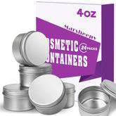 Marsheepy 24-pack aluminum balm tins closeup shows durable, reusable containers for DIY projects.