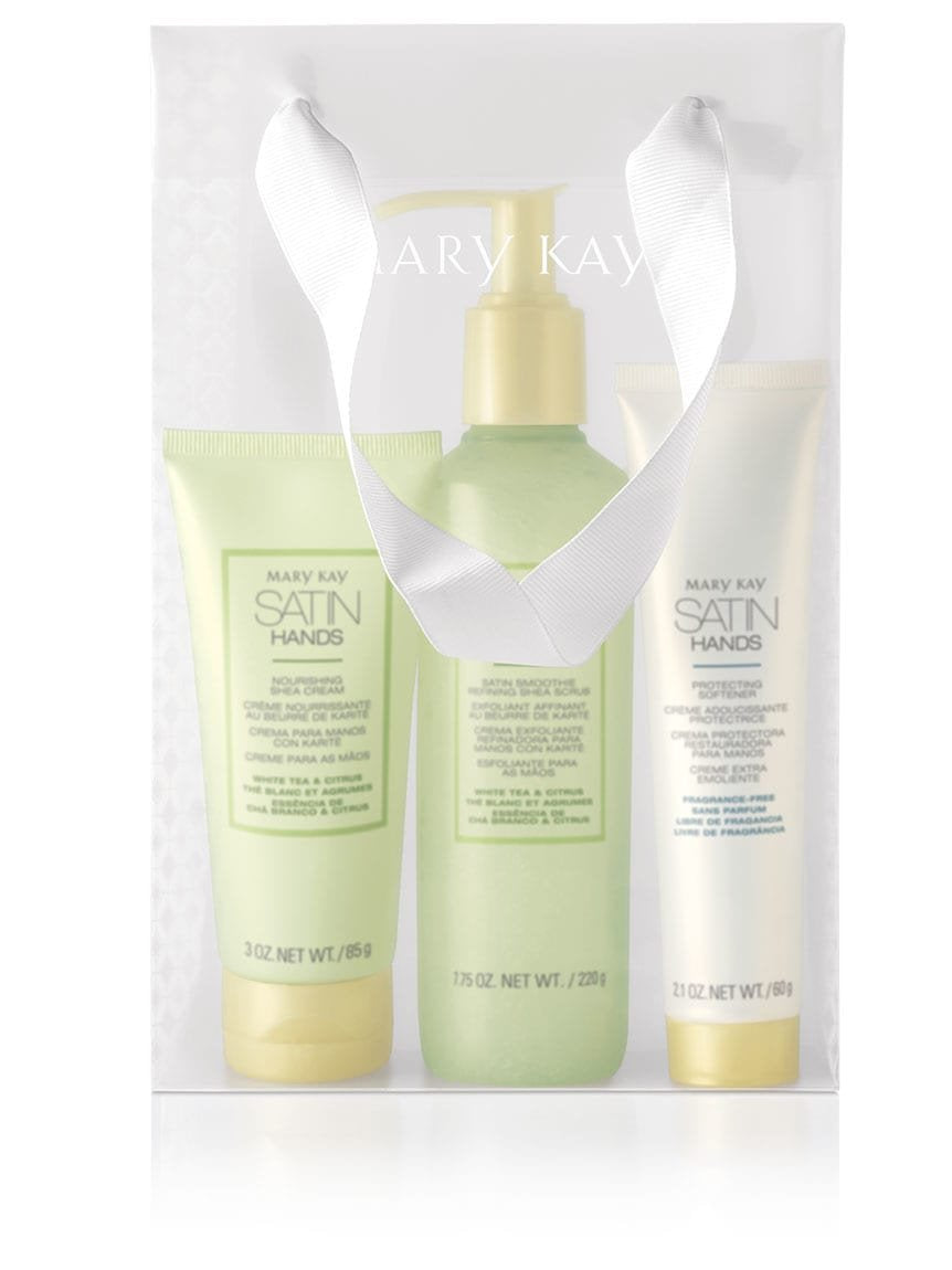 Mary Kay Satin Hands pampering set in White Tea & Citrus, delivering soothing moisture for soft hands.
