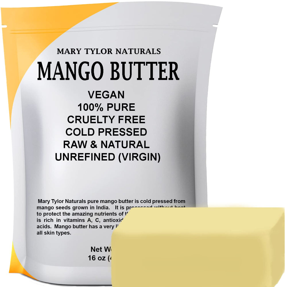 Mary Tylor Naturals mango butter 1lb block shows pure, raw moisture for daily skin care.