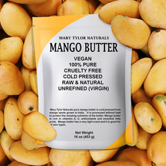 Mary Tylor Naturals mango butter packaging in resealable pouch for easy storage.