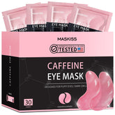 Maskiss under eye patches jar close-up showing hydration and collagen boost.
