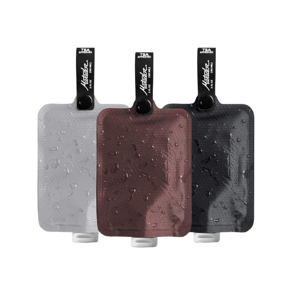 Matador FlatPak toiletry bottle pack 3oz showing compact travel-friendly design.