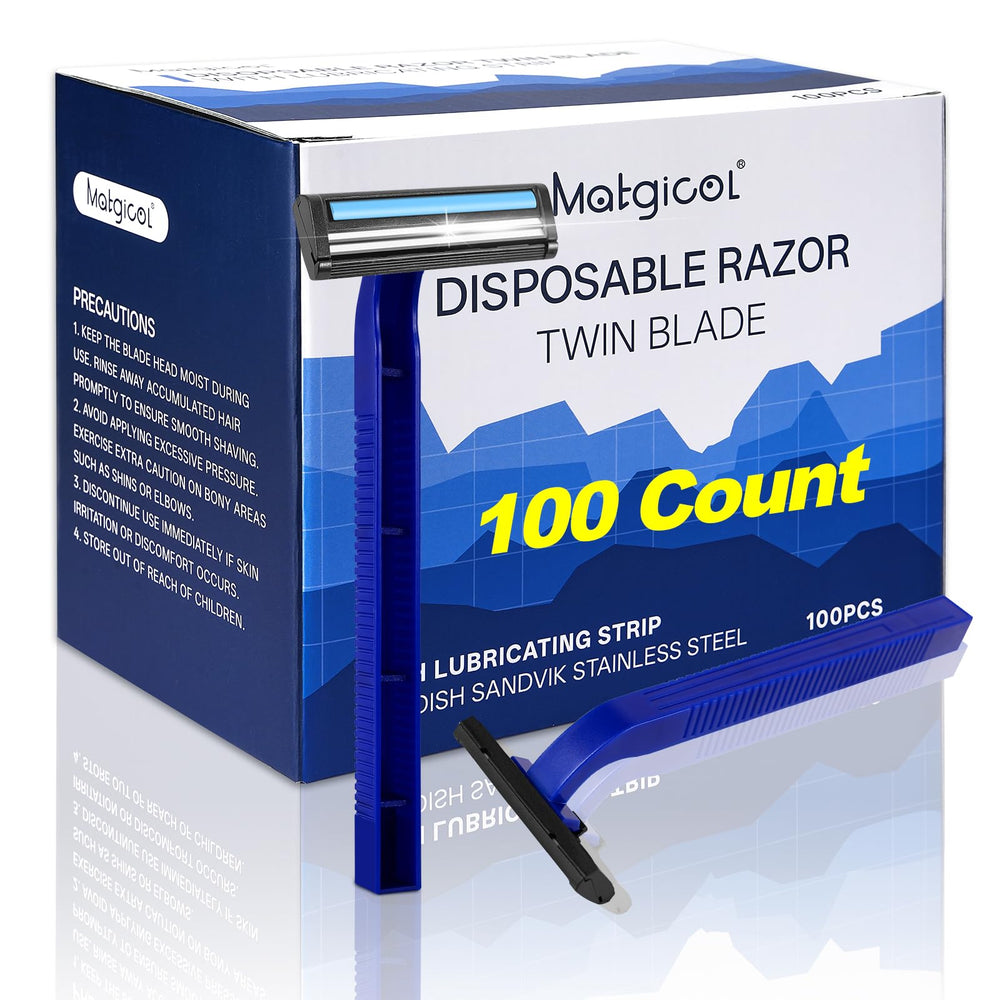 MATGICOL disposable razor bulk 100-count for travel, hotel, or family use.