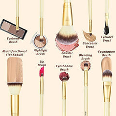 Matto makeup brush set holder with golden finish keeps tools organized for easy desk setup.