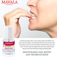 Mavala Stop deterrent nail polish bottle close-up for easy at-home use