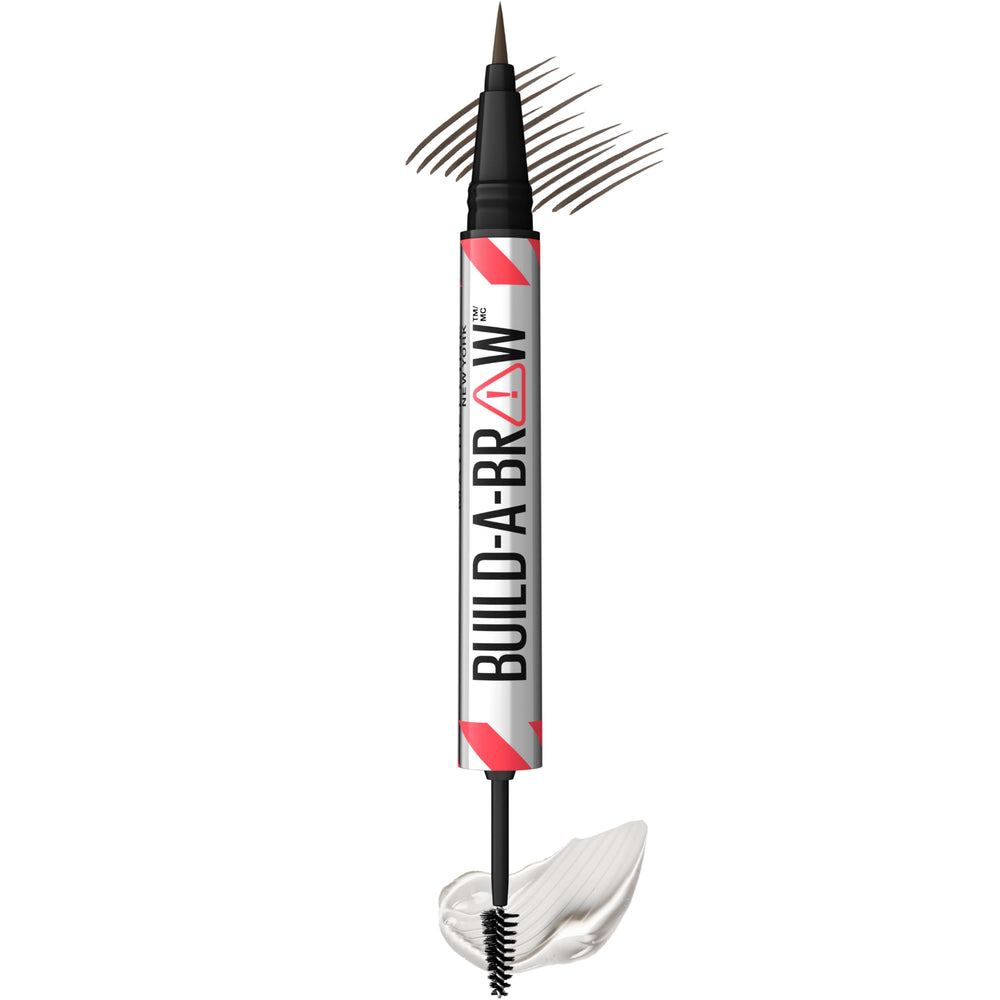 Maybelline Build-A-Brow pen strokes closeup show natural hair-like lines for fuller brows