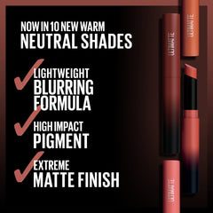 Maybelline Color Sensational Ultimatte texture blur close-up showing lip-line smoothing.