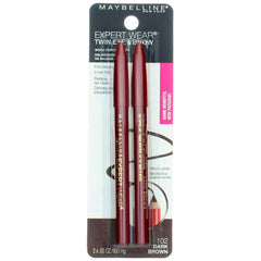 Maybelline Expert Wear twin brow eye pencils dark brown pack shot for brow and liner touch-ups