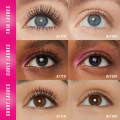 Maybelline Firework lashes application demonstrates 360° lash impact.