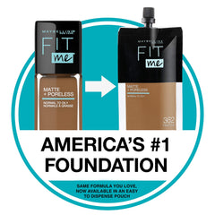 Maybelline Fit Me texture close-up highlights pore-blurring micro-powders.