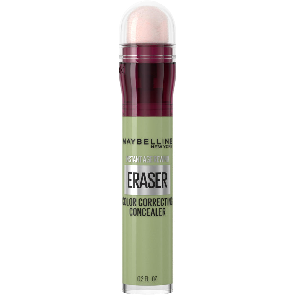 Maybelline Instant Eraser Green Concealer application demonstrates targeted redness correction with seamless blending.
