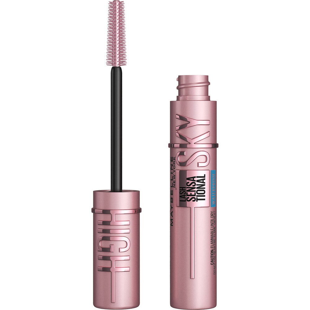 Maybelline Lash Sensational Sky High waterproof mascara bottle highlights sleek, all-day wear