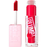 Maybelline Lifter Gloss Plump Red Flag wand applying heated color for fuller lips.