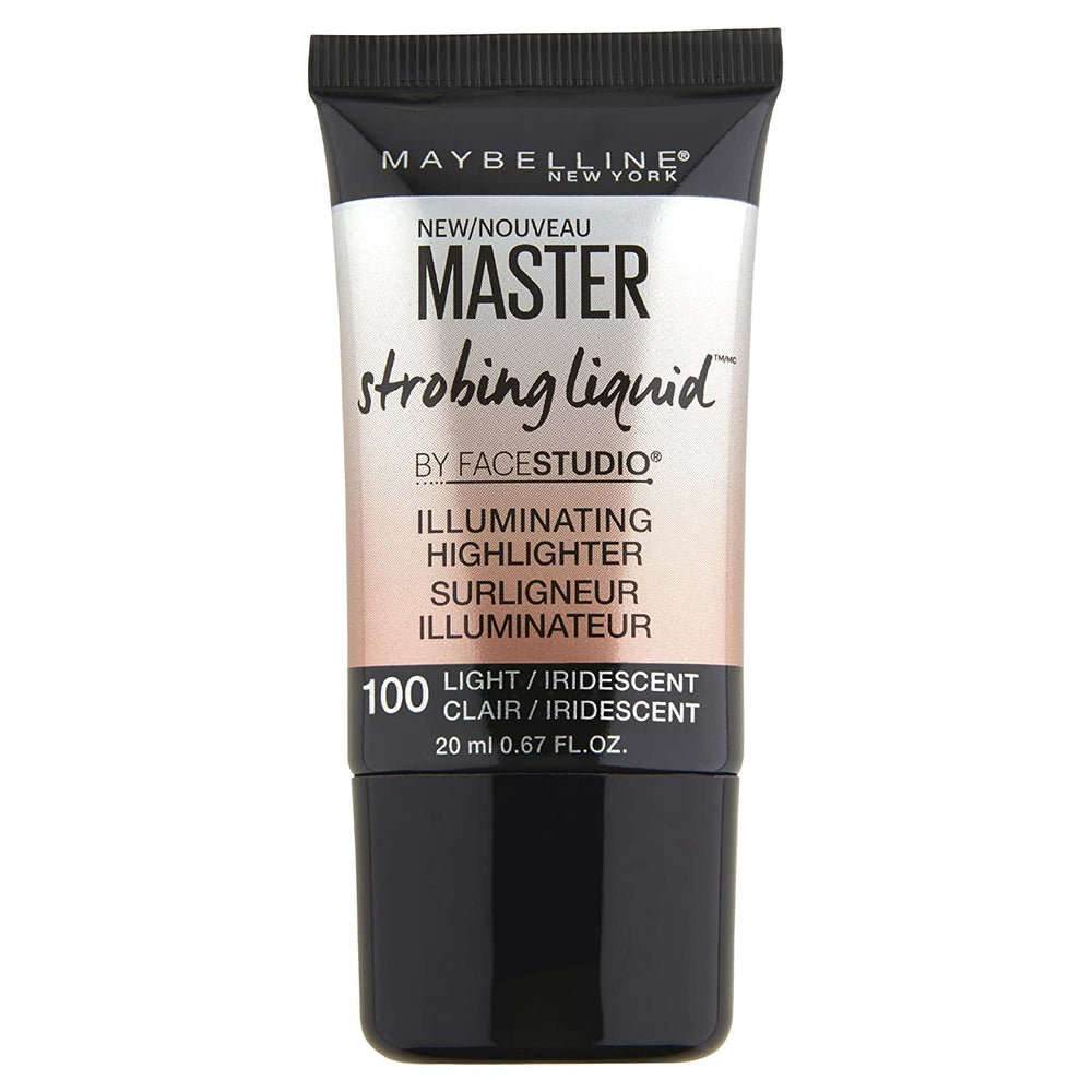 Maybelline Master Strobing Liquid Highlighter bottle closeup for easy glow application.