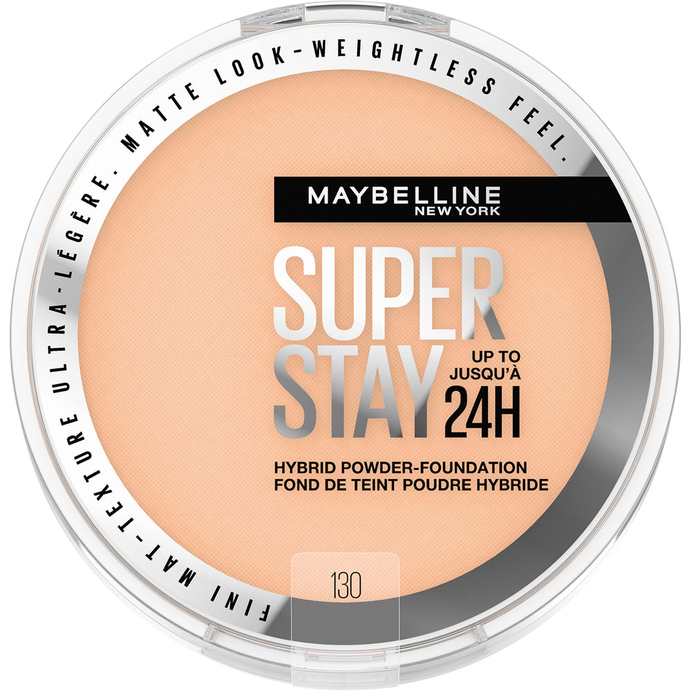 Maybelline Super Stay Hybrid Foundation compact open shows long-wear matte finish.