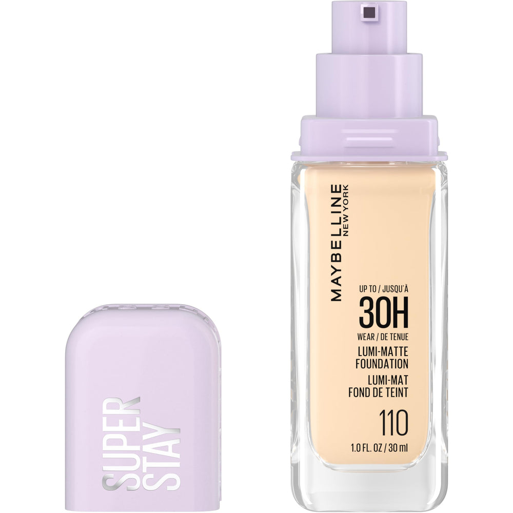 Maybelline Super Stay Lumi-Matte Foundation bottle demonstrates luminous matte finish for all-day wear