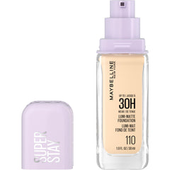 Maybelline Super Stay Lumi-Matte Foundation bottle demonstrates luminous matte finish for all-day wear