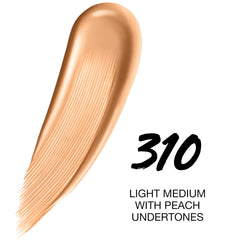 Maybelline Super Stay Skin Tint 310 dispense drop demonstrating precise application for long wear.