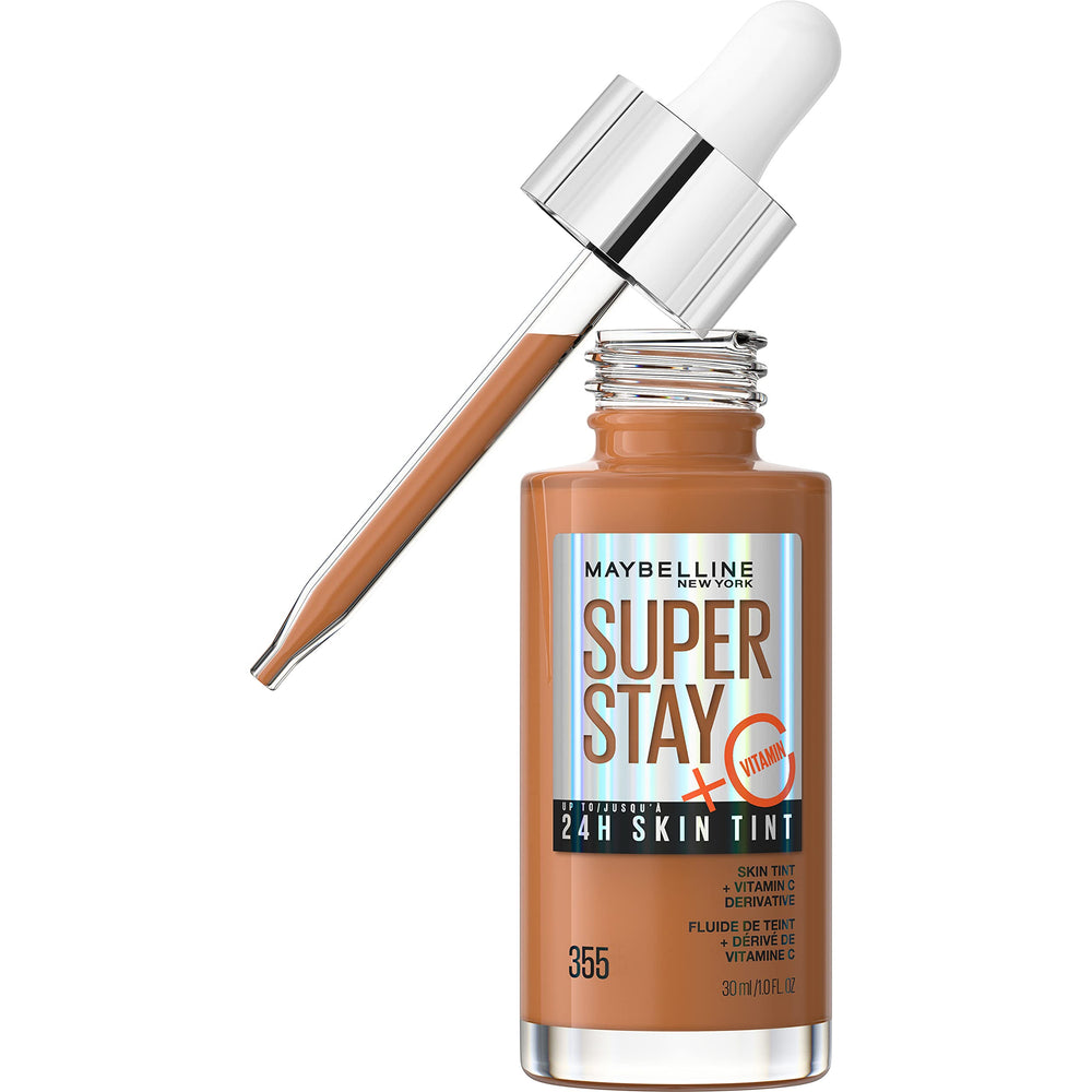 Maybelline Super Stay Skin Tint bottle closeup shows weightless, long-wear finish.