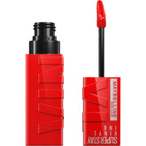 Maybelline Super Stay Vinyl Ink bottle with glossy red finish for longwear color.