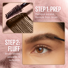 Maybelline Superfluff on-brow soft-full look demonstrating feathered brows.