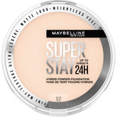 Maybelline Super Stay Hybrid Powder Foundation packaging image highlighting long-wear matte concept