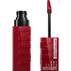 Maybelline Super Stay Vinyl Ink cranberry red swatch showing longwear color