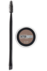 Maybelline TattooStudio Brow Pomade soft brown open tube showing long-lasting color option.