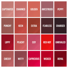 Maybelline Vinyl Ink punchy red swatch shows bold color payoff for statement looks.