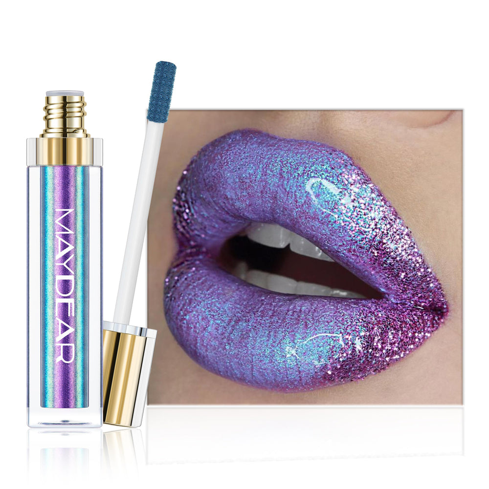 Maydear Chameleon lipstick swatch shows metallic shine for bold looks