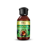 MB Herbals Bakuchi oil bottle in premium dark packaging for external skincare use.
