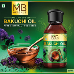 MB Herbals Bakuchi oil pour shot highlighting cold-pressed purity for hair and skin routines.