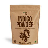 MB Herbals Pure Indigo Powder bag showing natural indigo leaves for authentic hair color prep