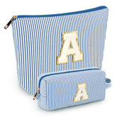 Mibasies initial makeup bag blue A front view for travel organization