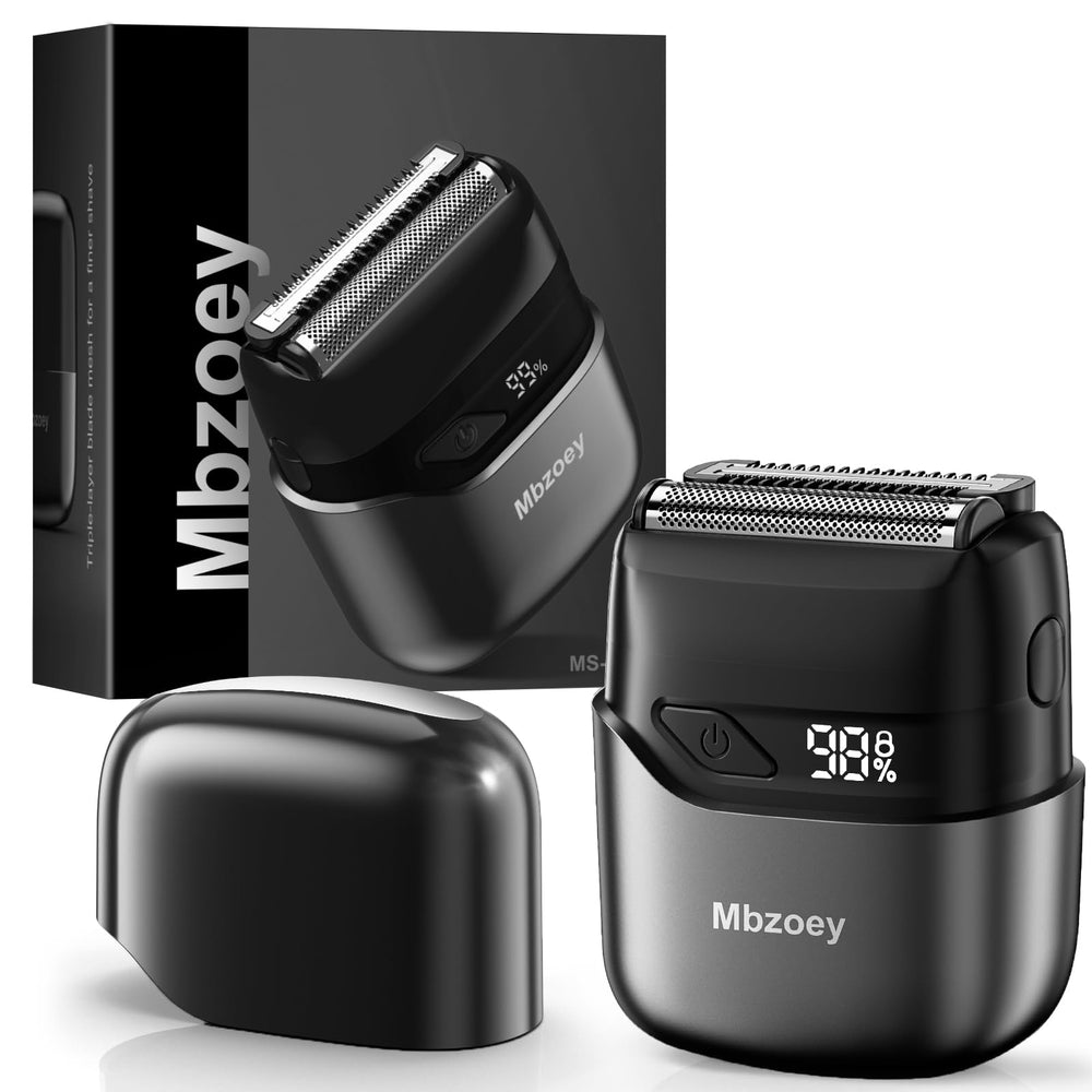 Mbzoey electric foil shaver face closeup with precision blades for smooth finish