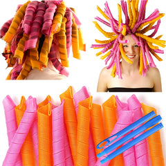 MC MAGIC CURLER heatless spiral pack in pink-orange for sleep-friendly styling.