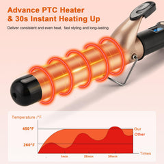 MCODON Curling Iron with adjustable temperature display for precise heat management.