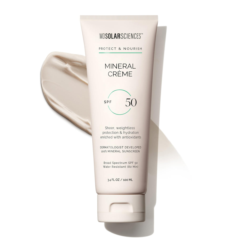 MDSolarSciences mineral crème sunscreen SPF 50 bottle provides lightweight, daily UV protection