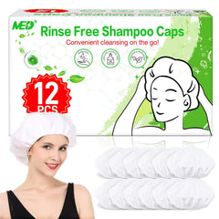 MED shampoo caps no-rinse pack closeup for quick, mess-free washing.