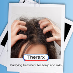 Mediceuticals TheraRx antibacterial scalp wash pump shows easy lather for gentle cleansing.
