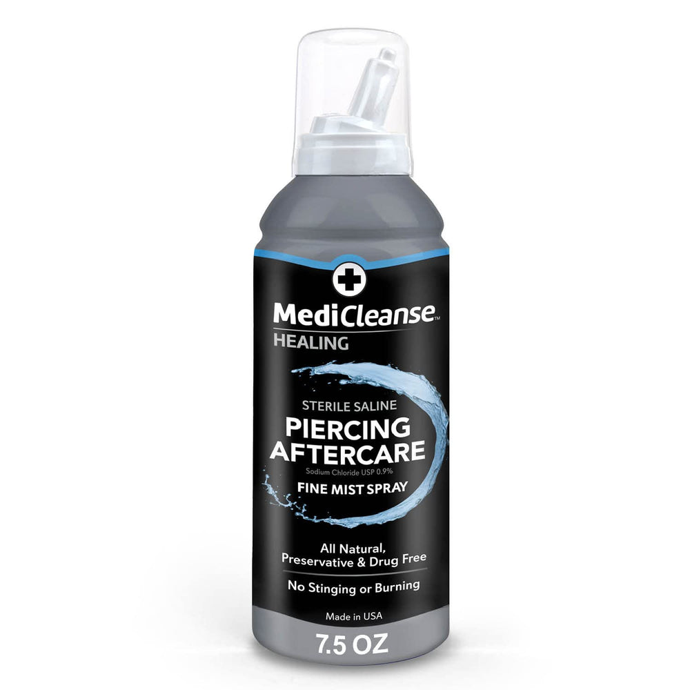 MediCleanse sterile saline bottle 7.5 oz for piercing and tattoo aftercare.