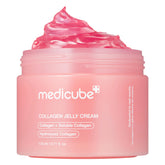 Medicube Collagen Jelly Cream packaging close-up showing premium jar for daily hydration.