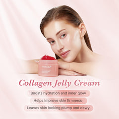 Medicube Collagen Jelly Cream texture-swirl demonstrates lightweight gel for quick absorption.