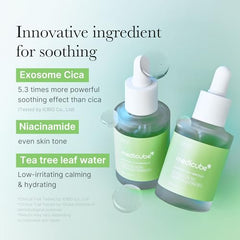 Medicube Exosome Cica Tea Tree Ampoule texture shot emphasizing fast-absorbing finish.