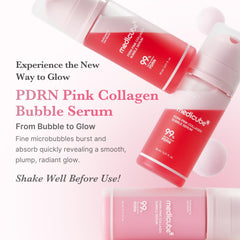 Medicube PDRN Pink Collagen Bubble Serum bubbles closeup shows airy texture and quick absorption.