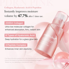 Medicube PDRN Pink Collagen Exosome Shot Serum texture swatch showing lightweight hydration for skin glow.