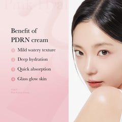 Medicube PDRN Pink Hyaluronic Cream rose-DNA ingredient imagery for skin comfort and recovery.